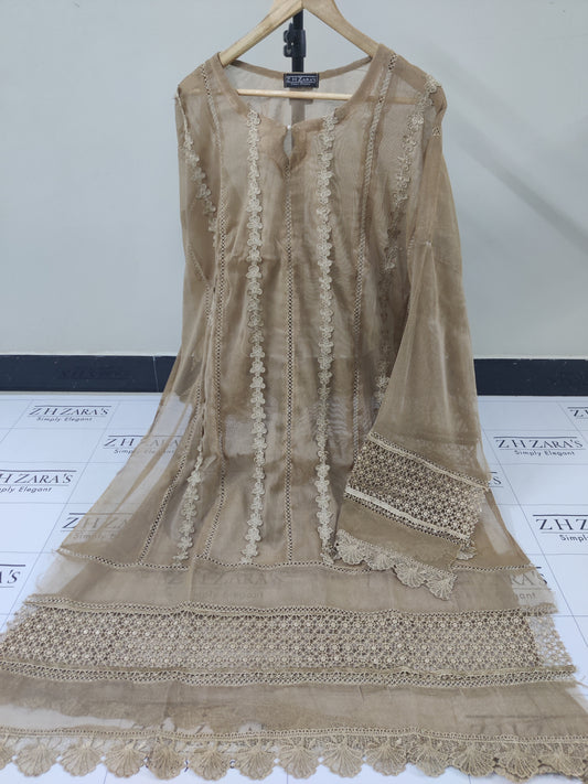 Heavy duppatta 3pc Coffee Beige