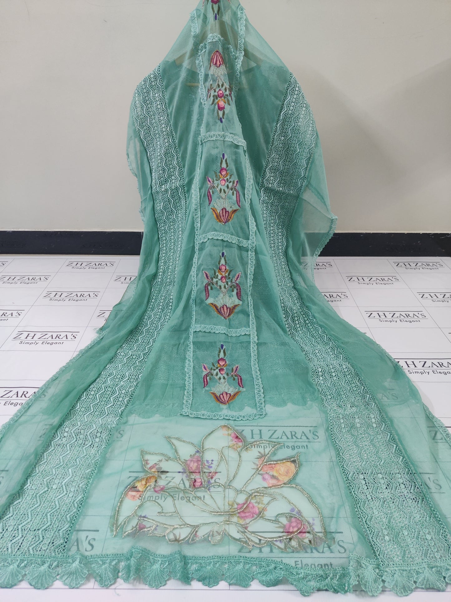 Heavy duppatta 3pc Aqua