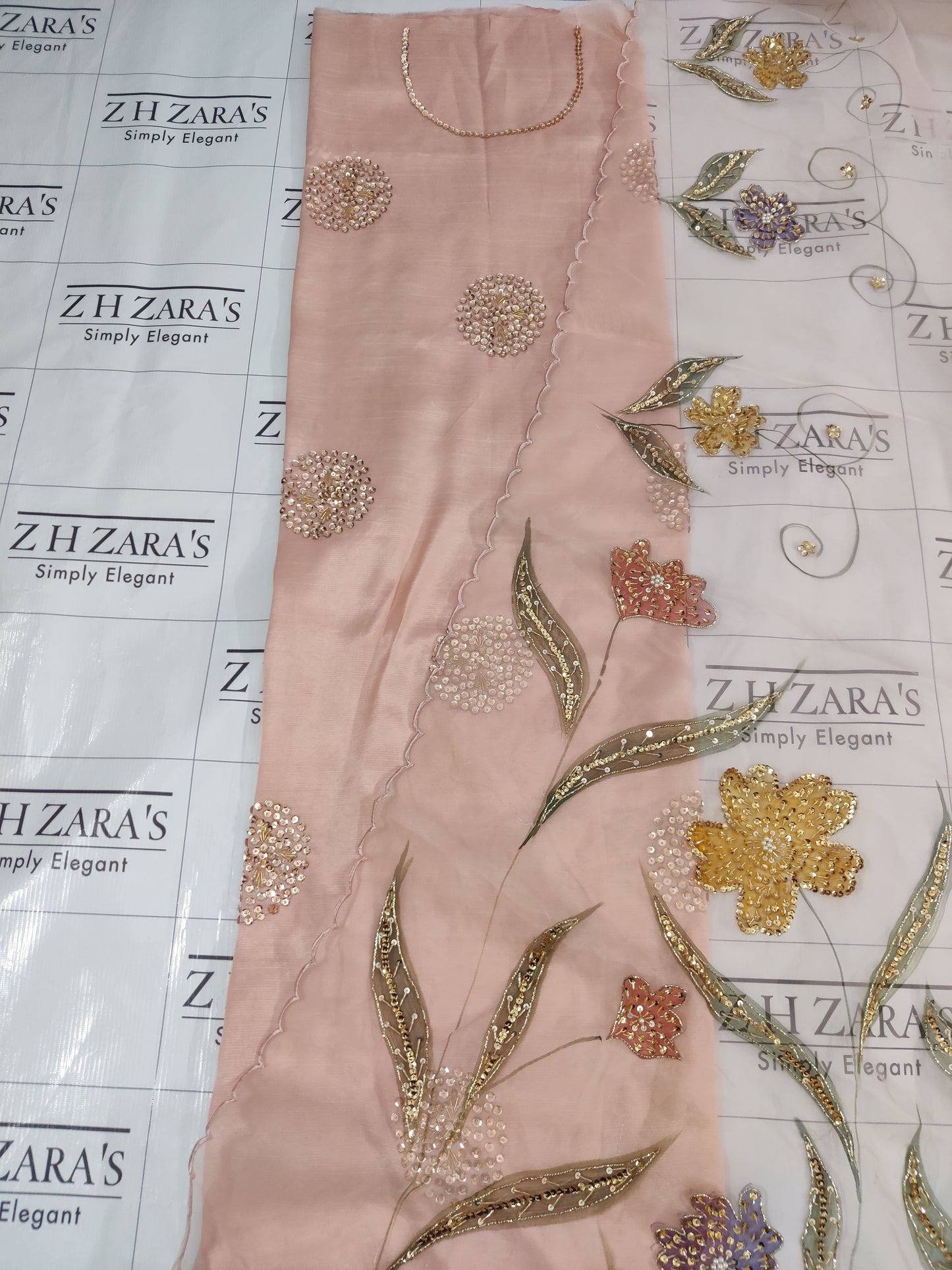 Peachy Pink V2 Hand Embellished Hand Painted Cutwork 3pc