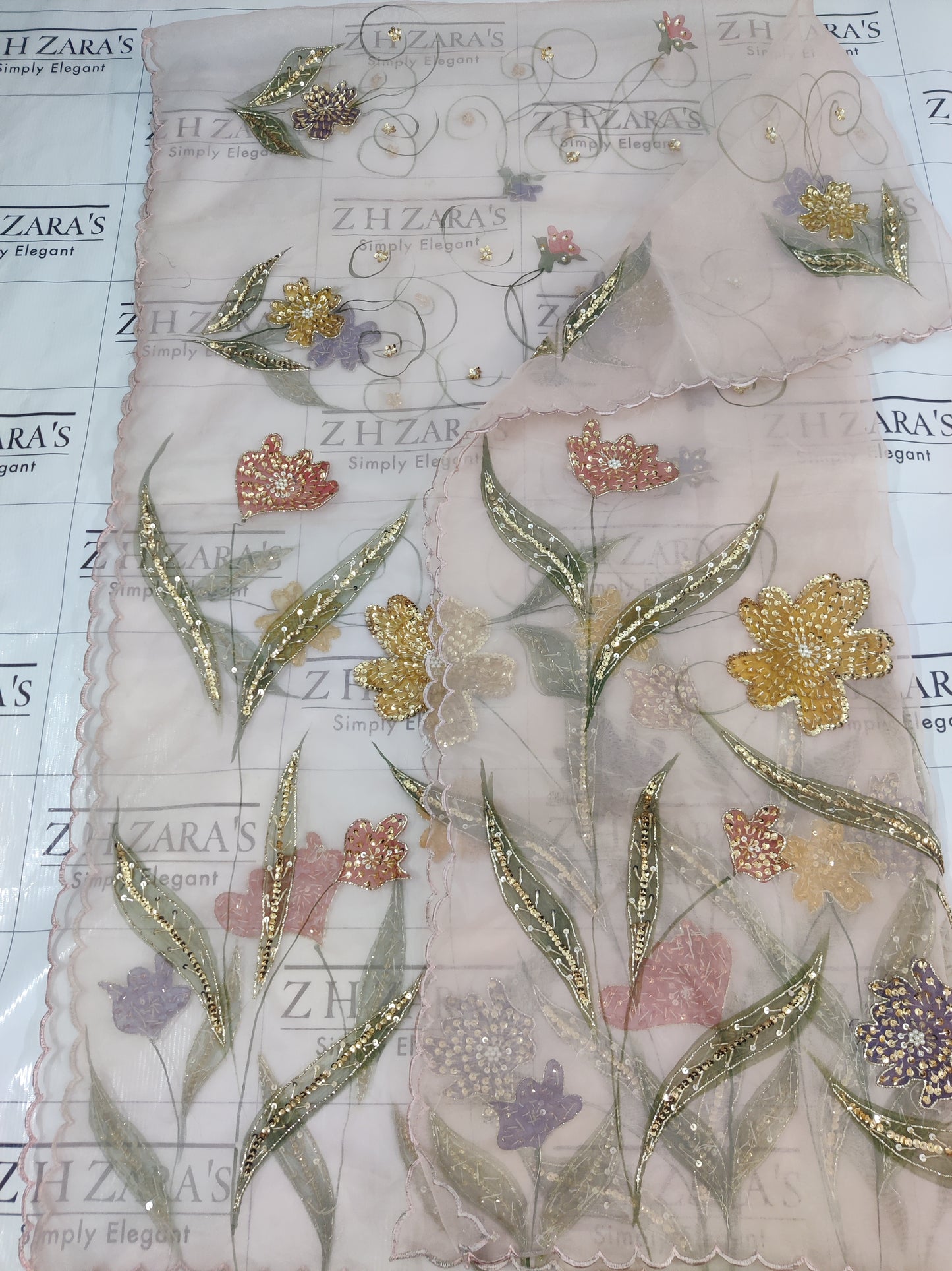 Peachy Pink V2 Hand Embellished Hand Painted Cutwork 3pc