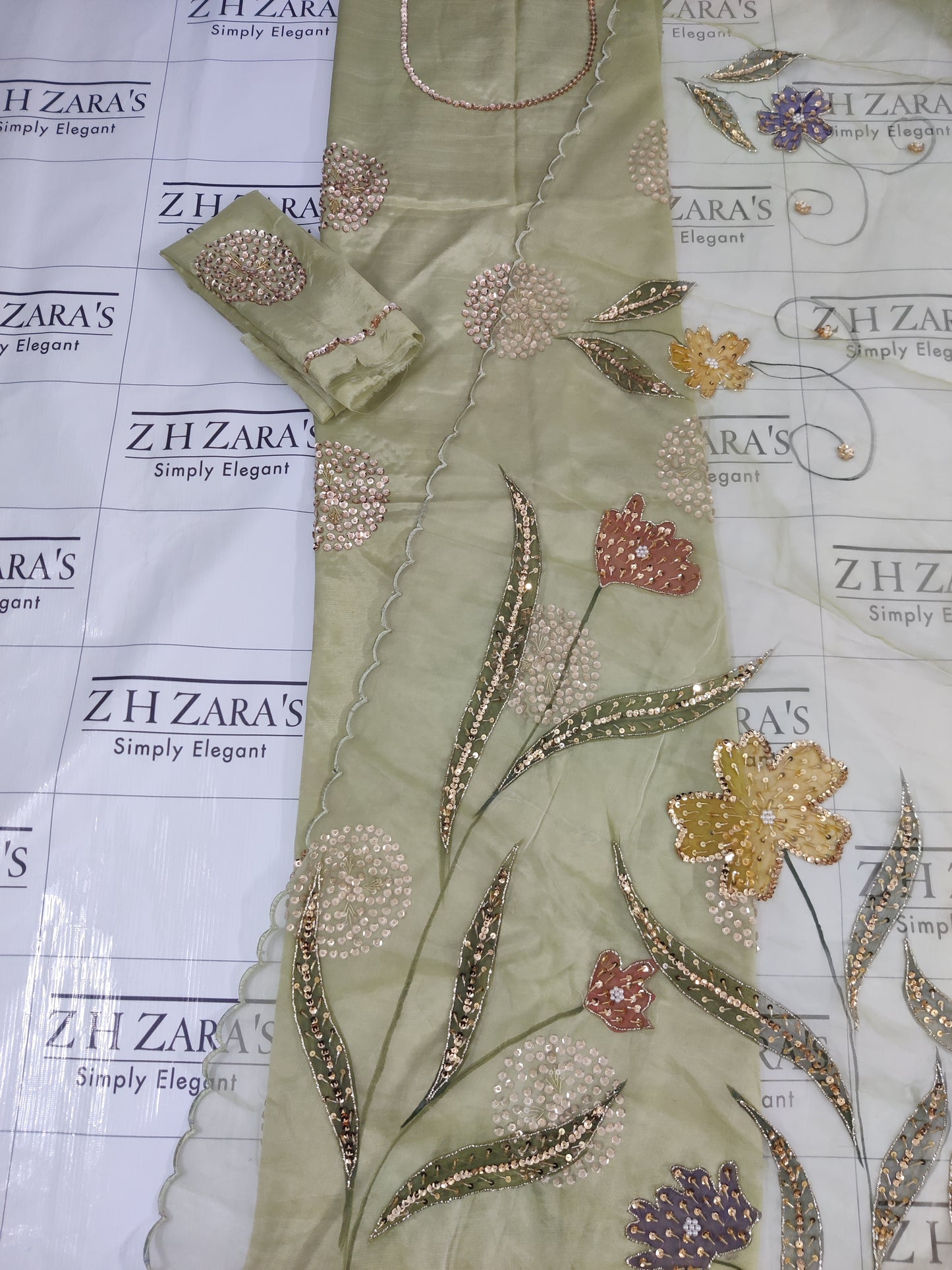 Mint Green V2 Hand Embellished Hand Painted Cutwork 3pc
