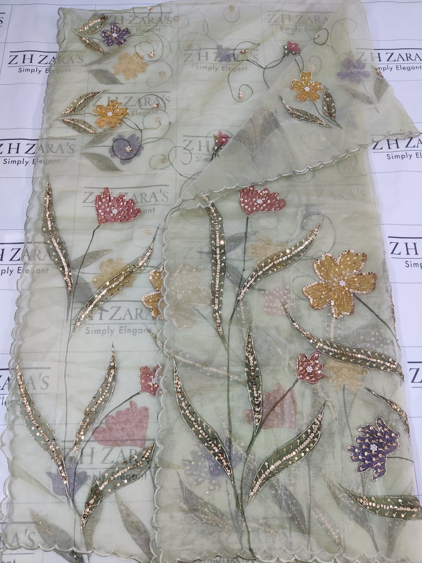 Mint Green V2 Hand Embellished Hand Painted Cutwork 3pc