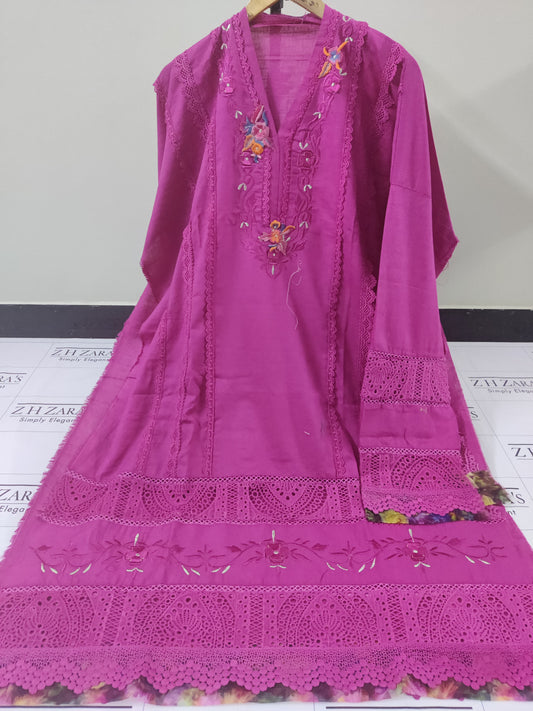 Mulberry Deep Pink Khaddar 3pc
