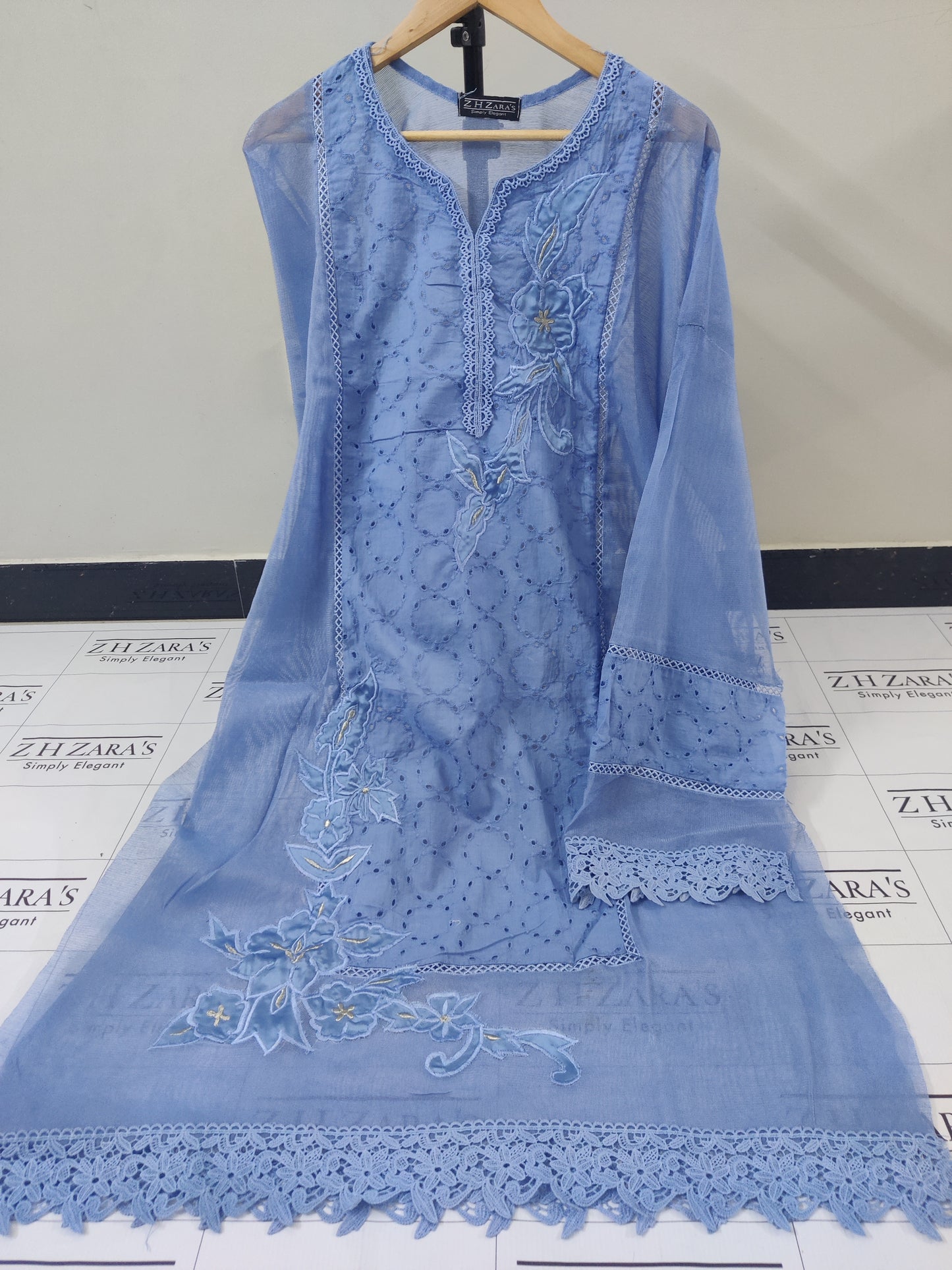 Silk applique 3pc Ocean Blue