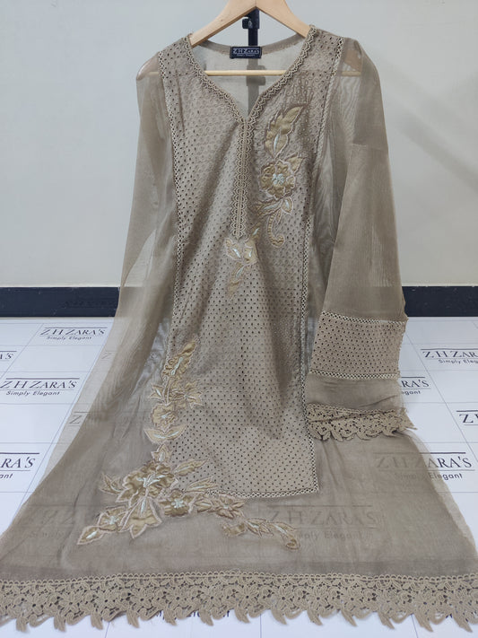 Silk applique 3pc Coffee