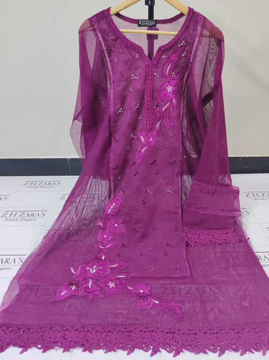 Silk applique 3pc Magenta Hotpink