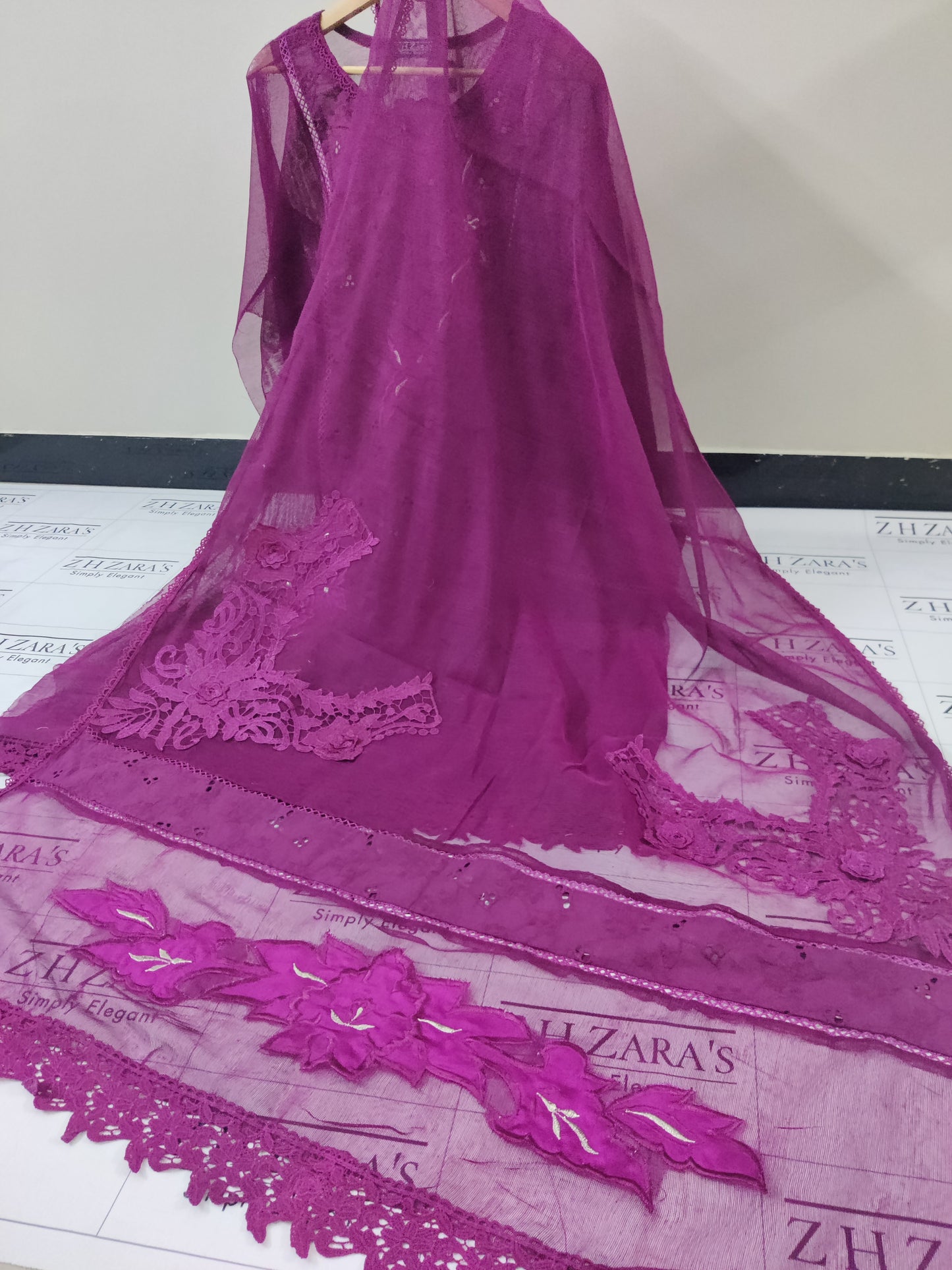 Silk applique 3pc Magenta Hotpink