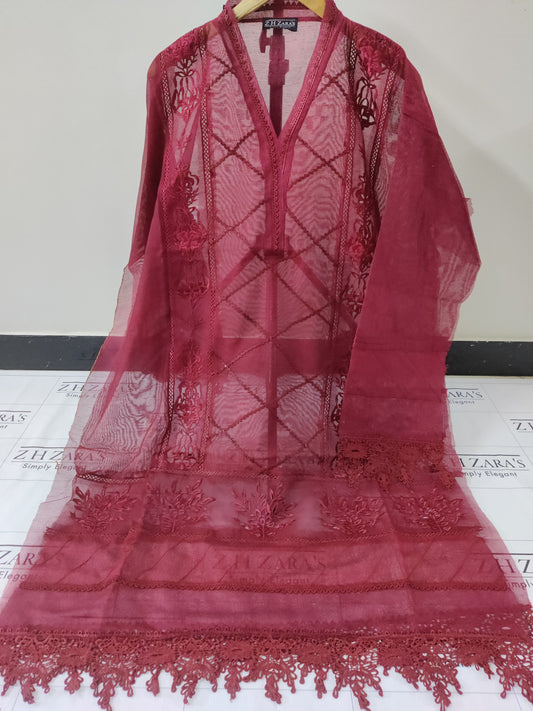 Duppata Cutwork Ruby Maroon 2pc