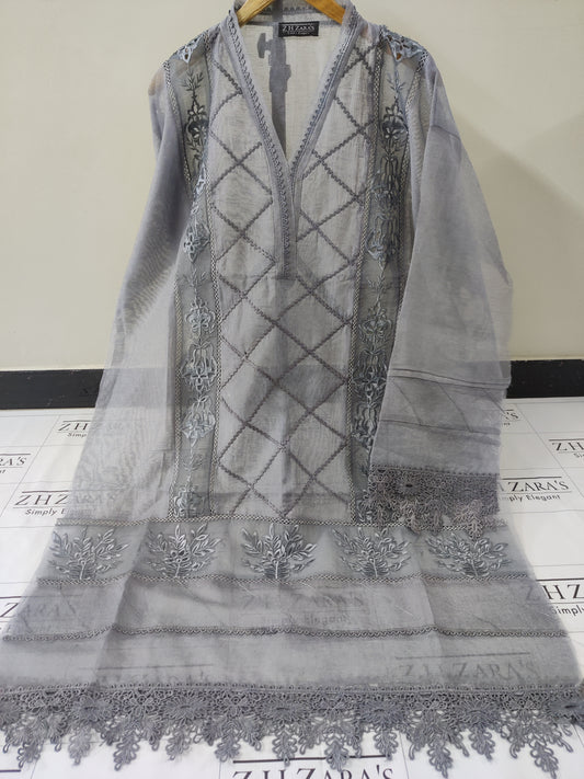 Duppata Cutwork Grey 2pc