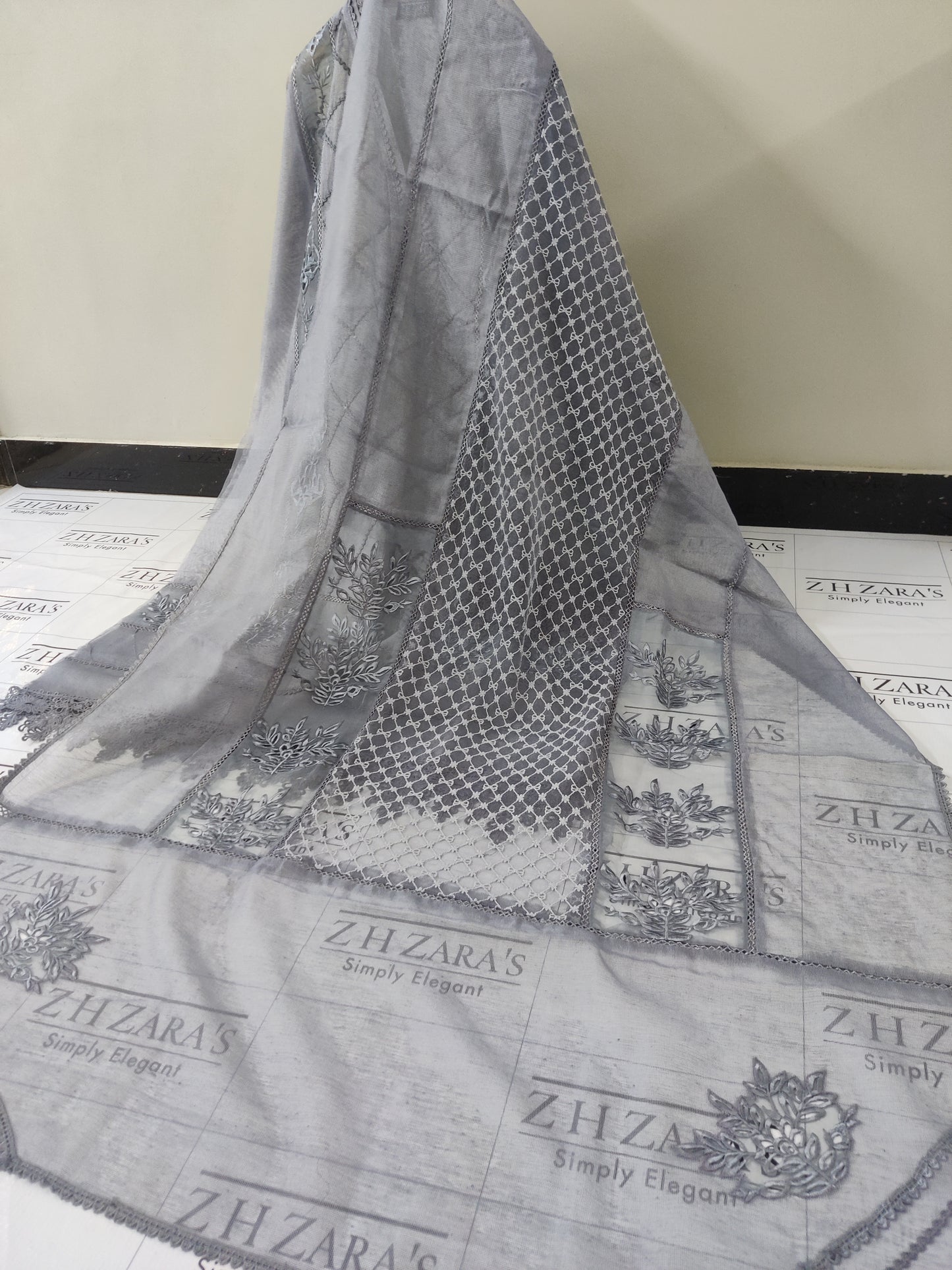 Duppata Cutwork Grey 2pc
