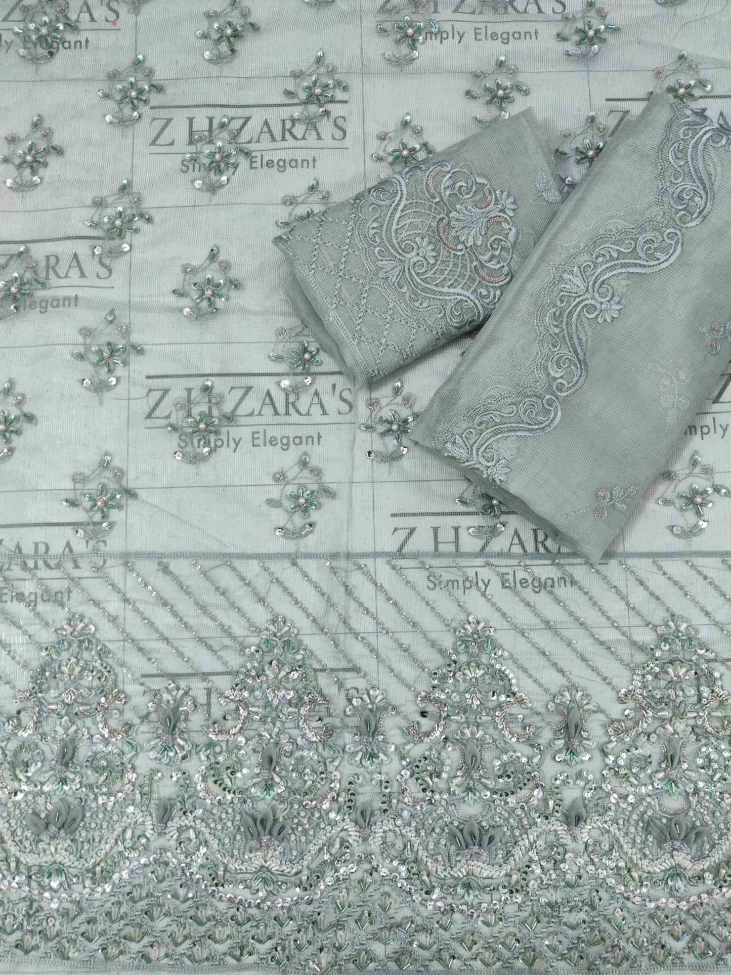 Premium Aqua Green Hand Embellished