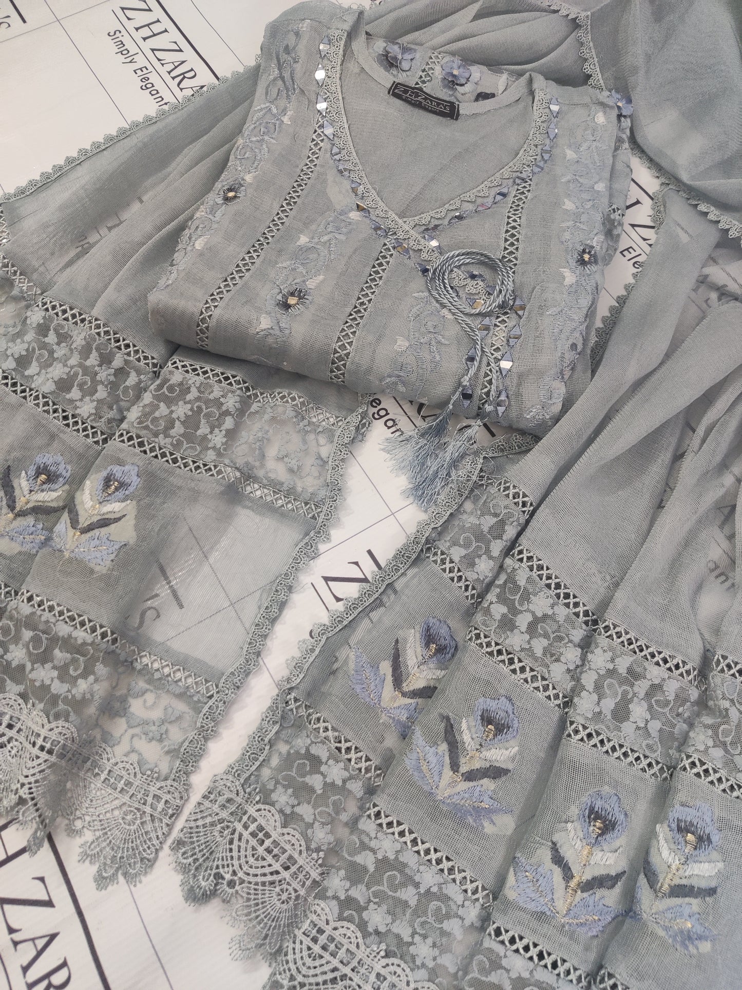 Metallic Grey Angrakha Pishwas