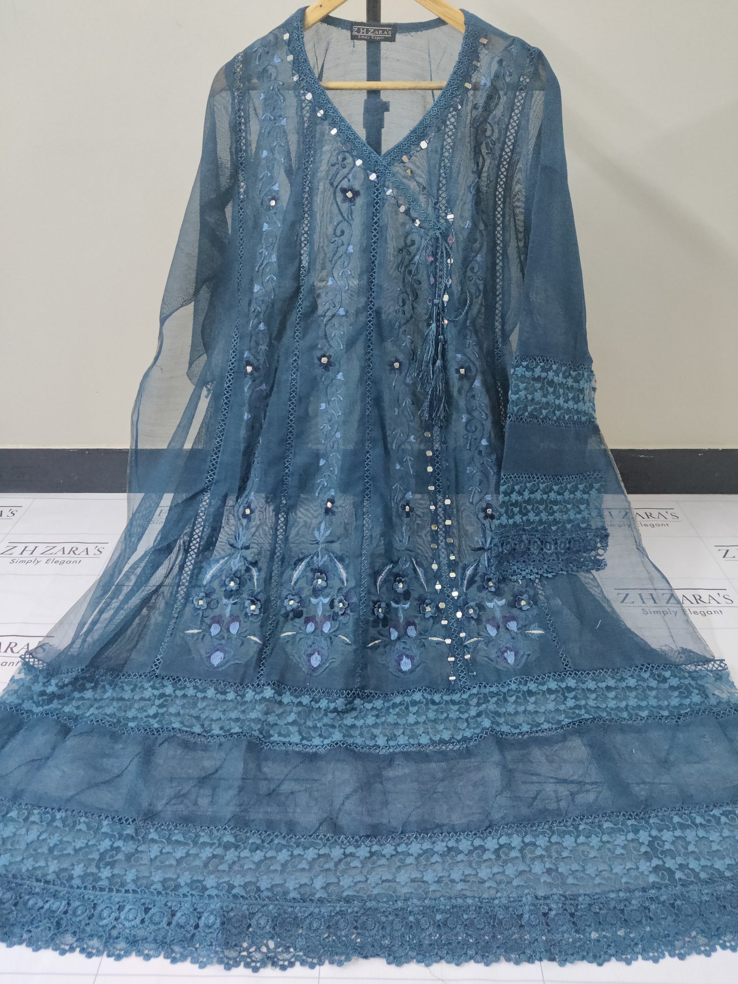 Peacock Blue Angrakha Pishwas