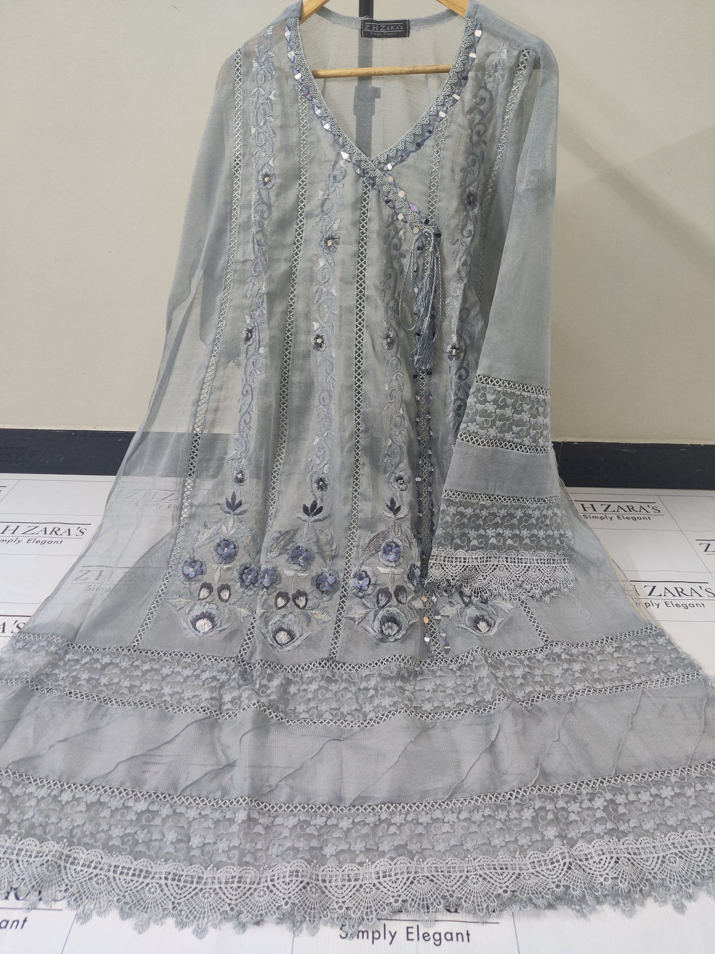 Metallic Grey Angrakha Pishwas