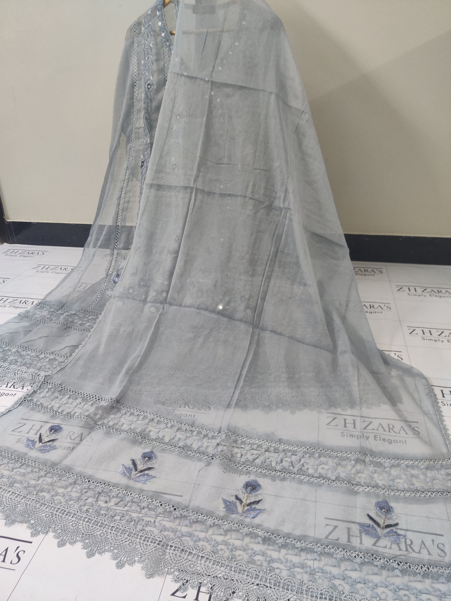 Metallic Grey Angrakha Pishwas