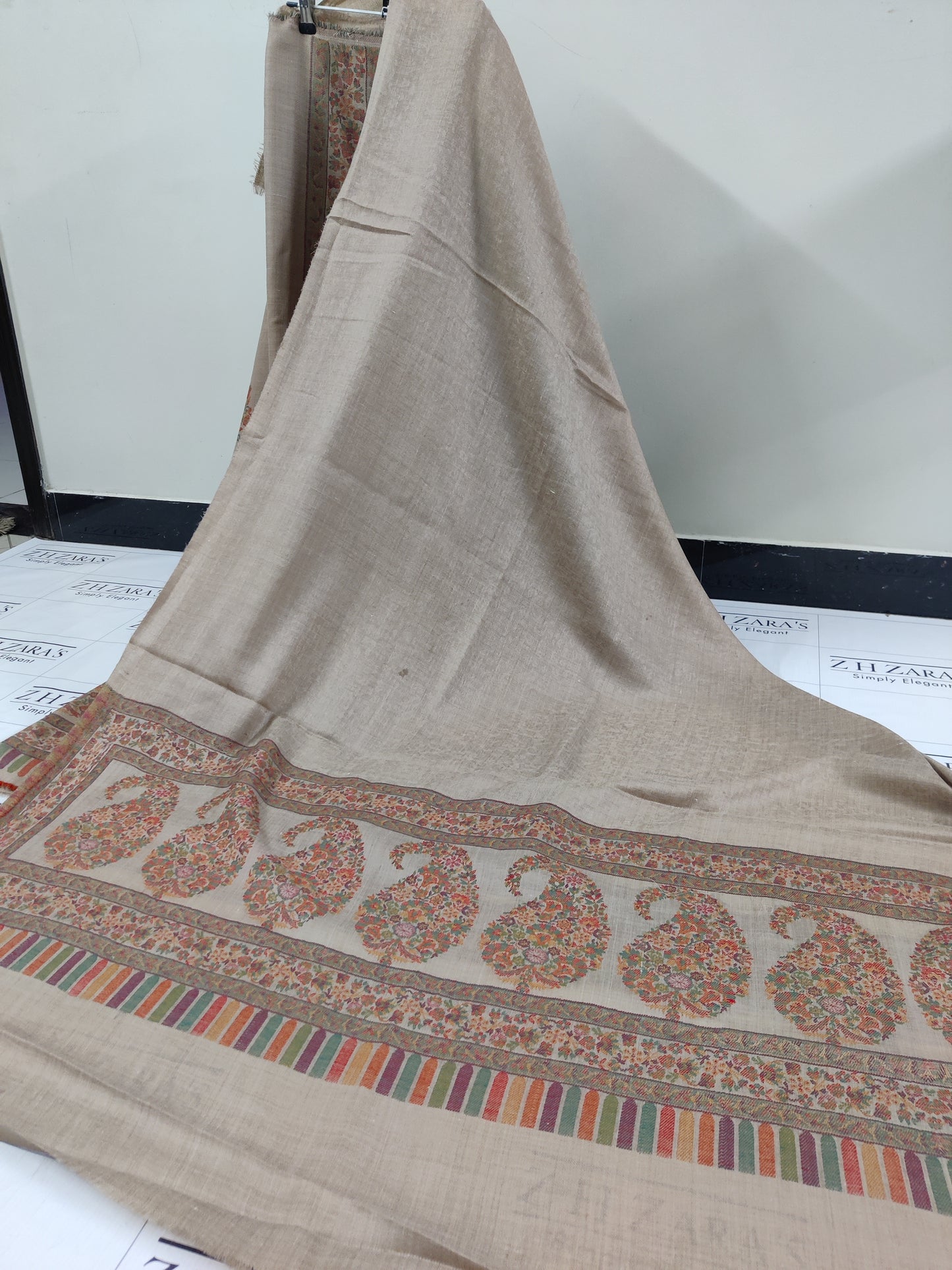 Coffee Brown Jacquard Kani Pashmina 3pc