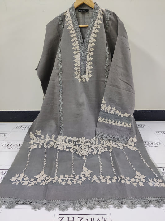 Khaddar Pashmina Grey 3pc