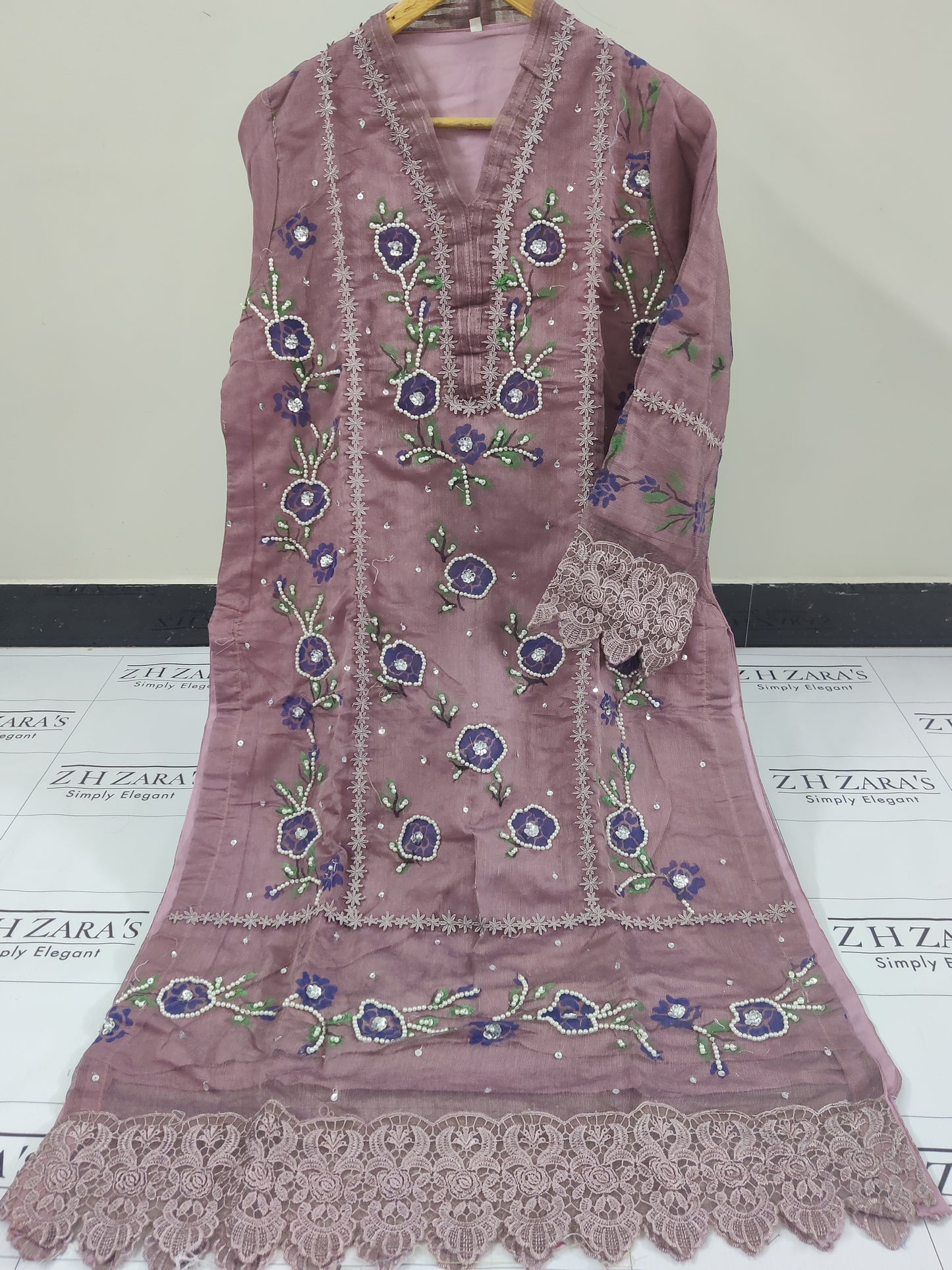 Floral Onion Purple Hand Painted Stitched 2pc