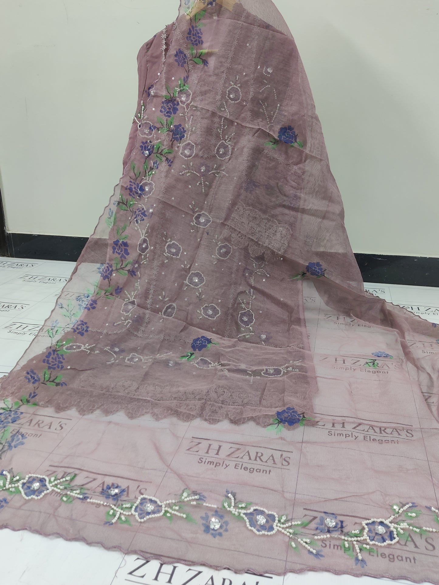 Floral Onion Purple Hand Painted Stitched 2pc