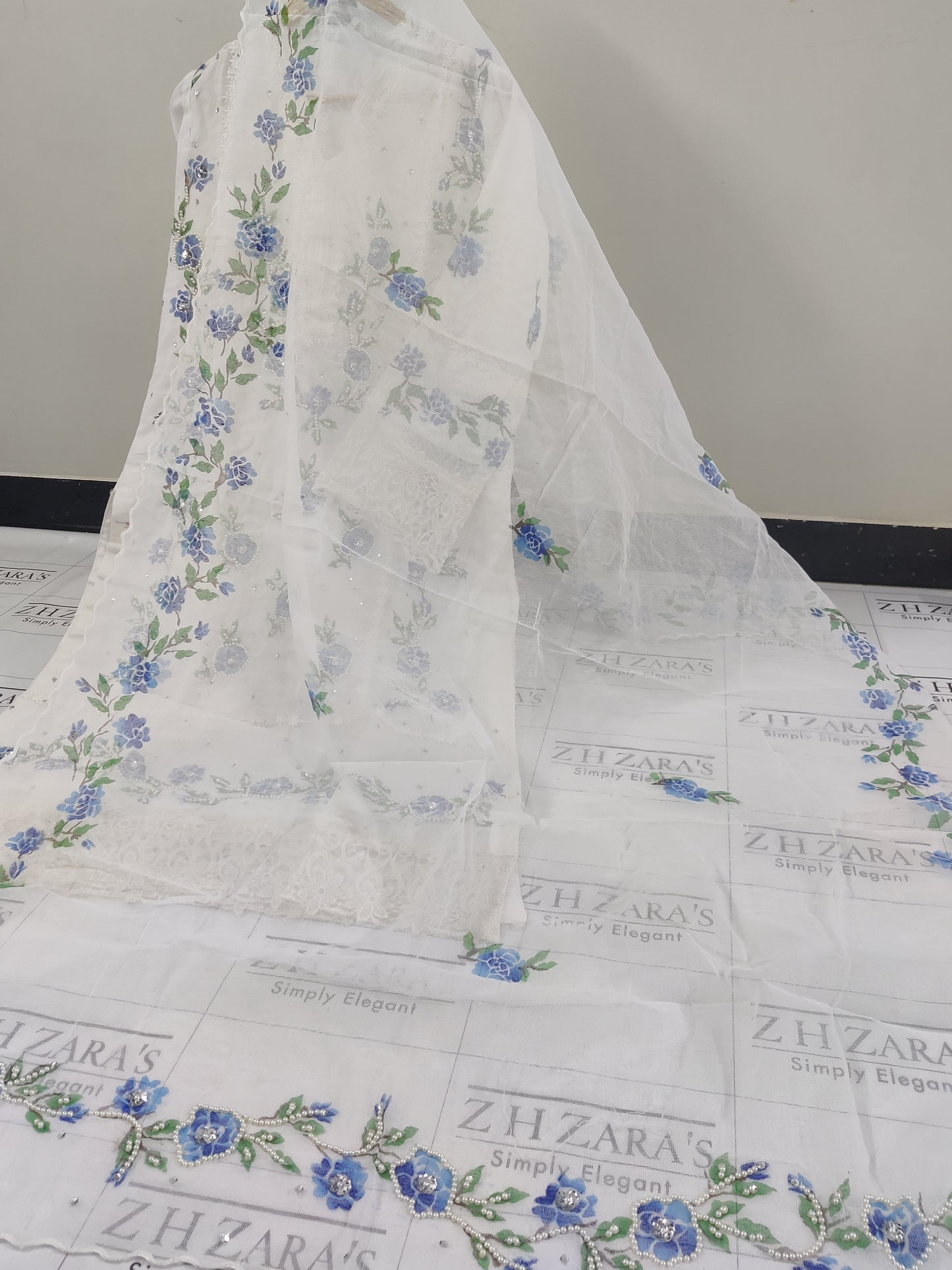 Floral White Hand Painted Stitched 2pc