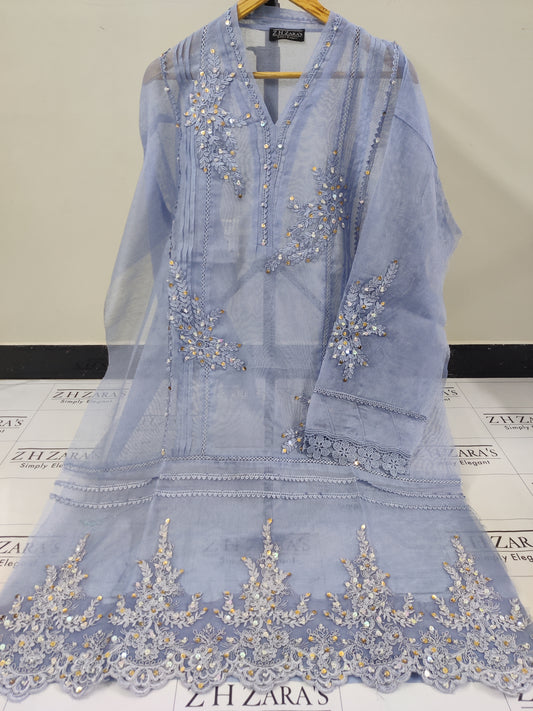 Ice Blue Cutwork Handwork 2pc