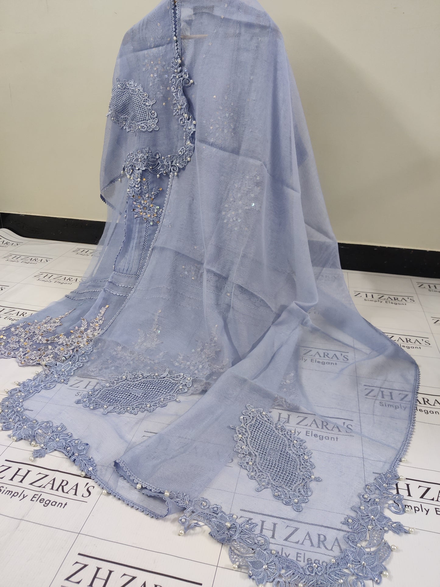 Ice Blue Cutwork Handwork 2pc
