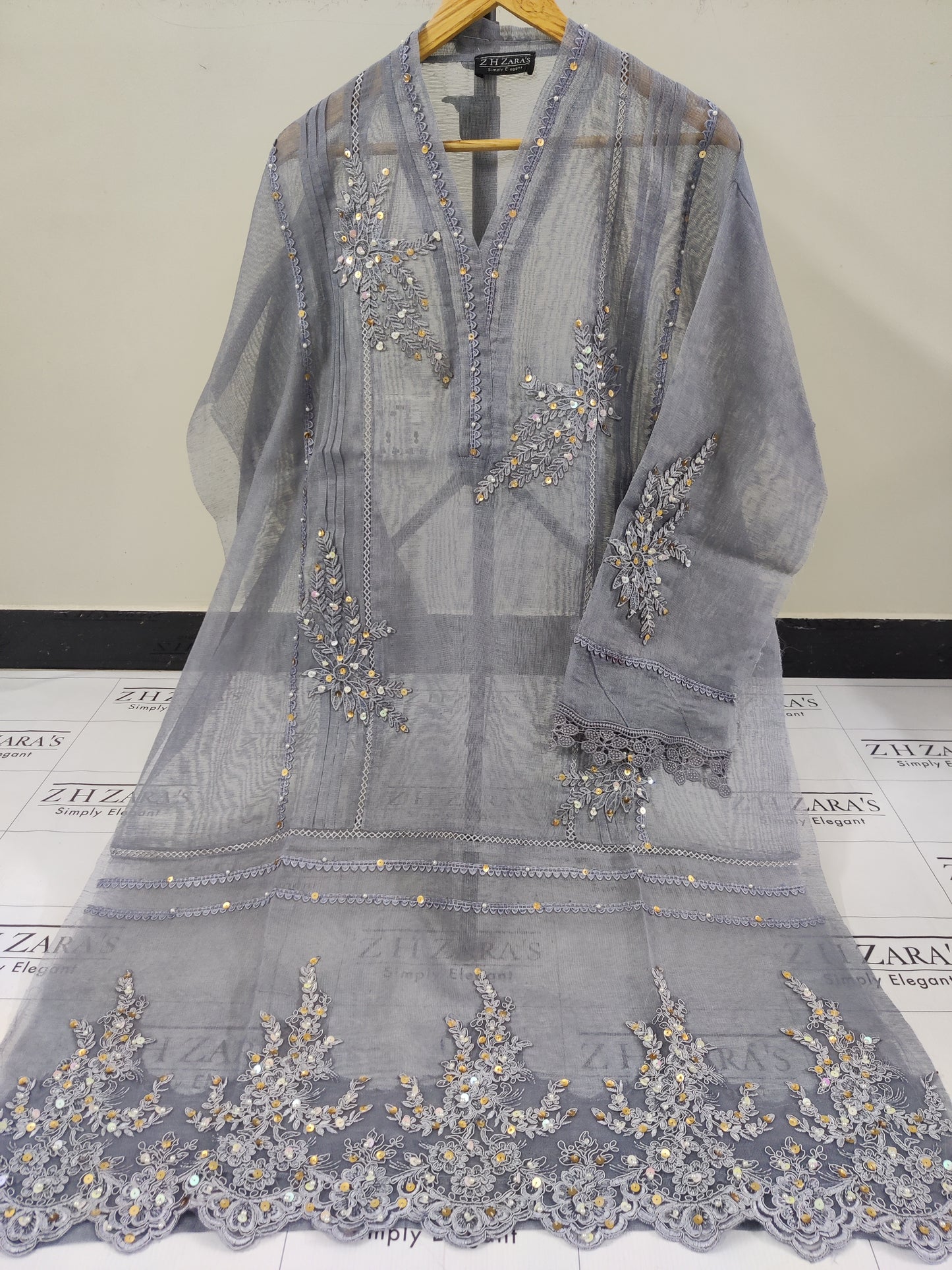 Grey Cutwork Handwork 2pc