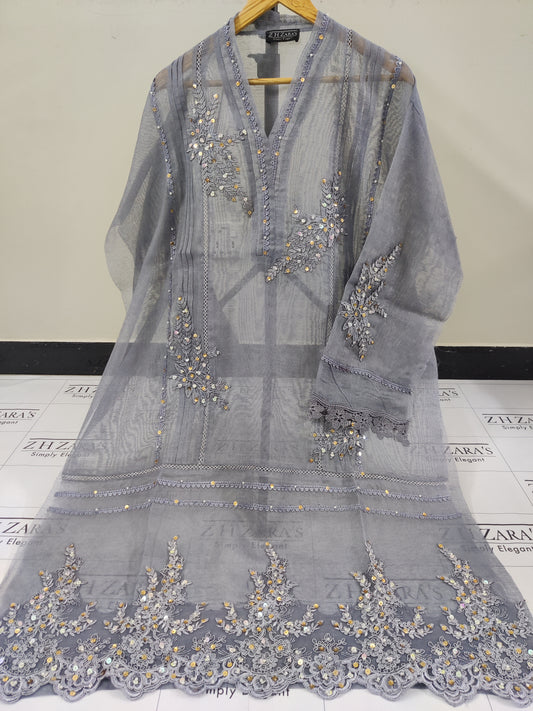 Grey Cutwork Handwork 2pc