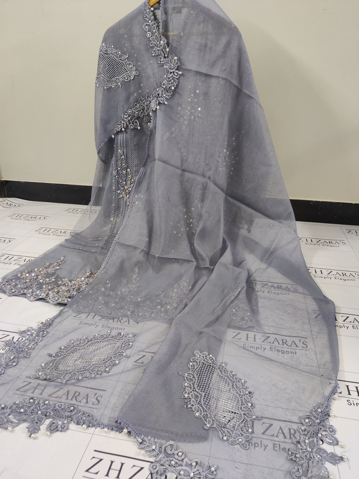 Grey Cutwork Handwork 2pc