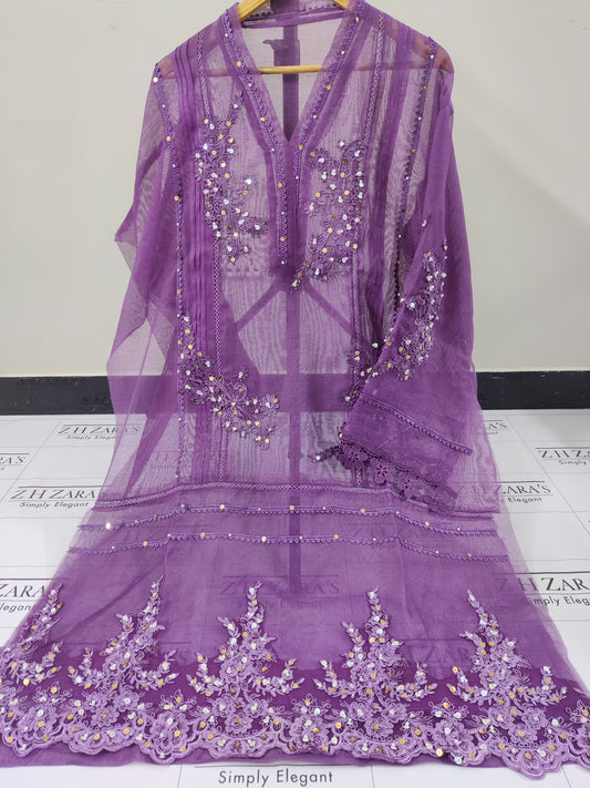 Purple Cutwork Handwork 2pc