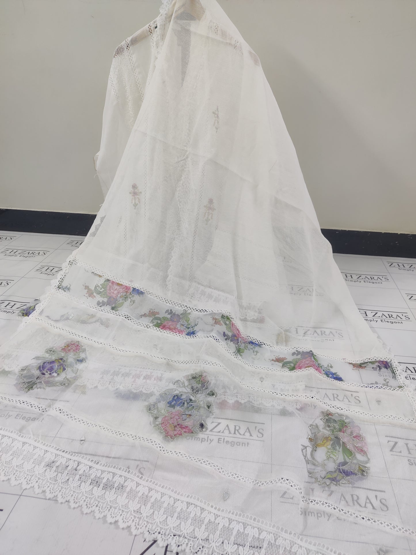 White Organza Applique Cutwork 3pc