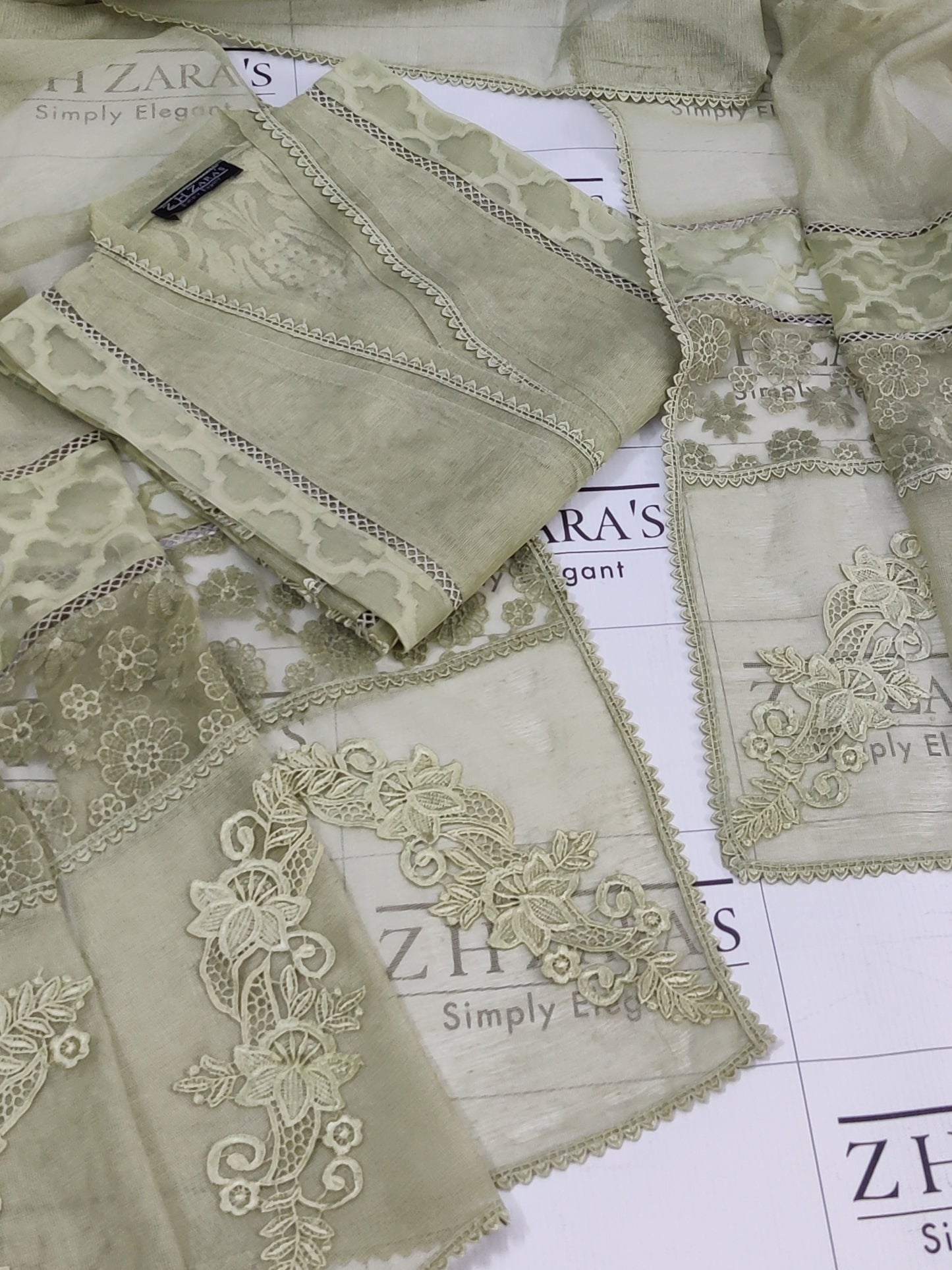Olive Green Broshia Cutwork 2pc