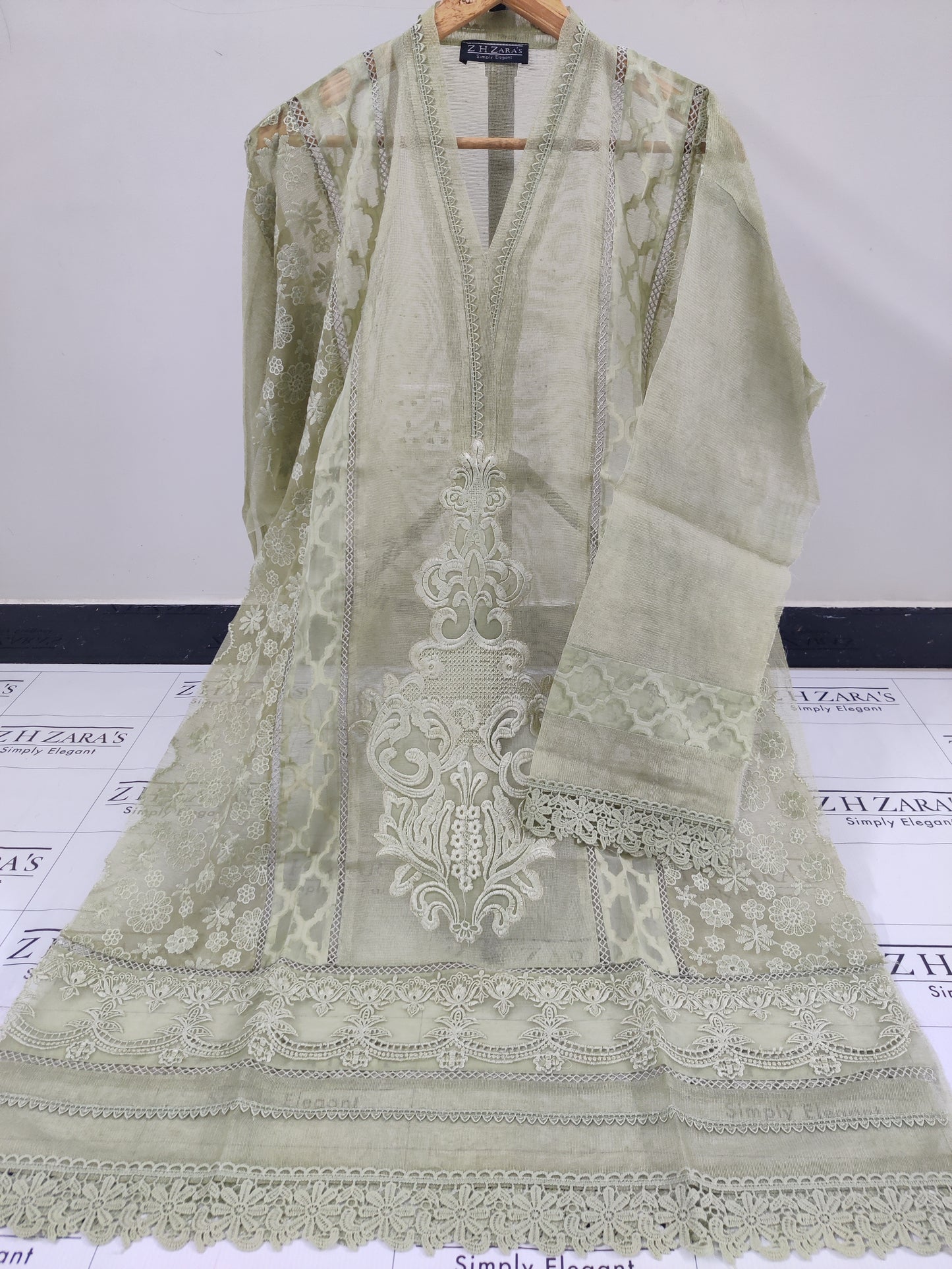 Olive Green Broshia Cutwork 2pc
