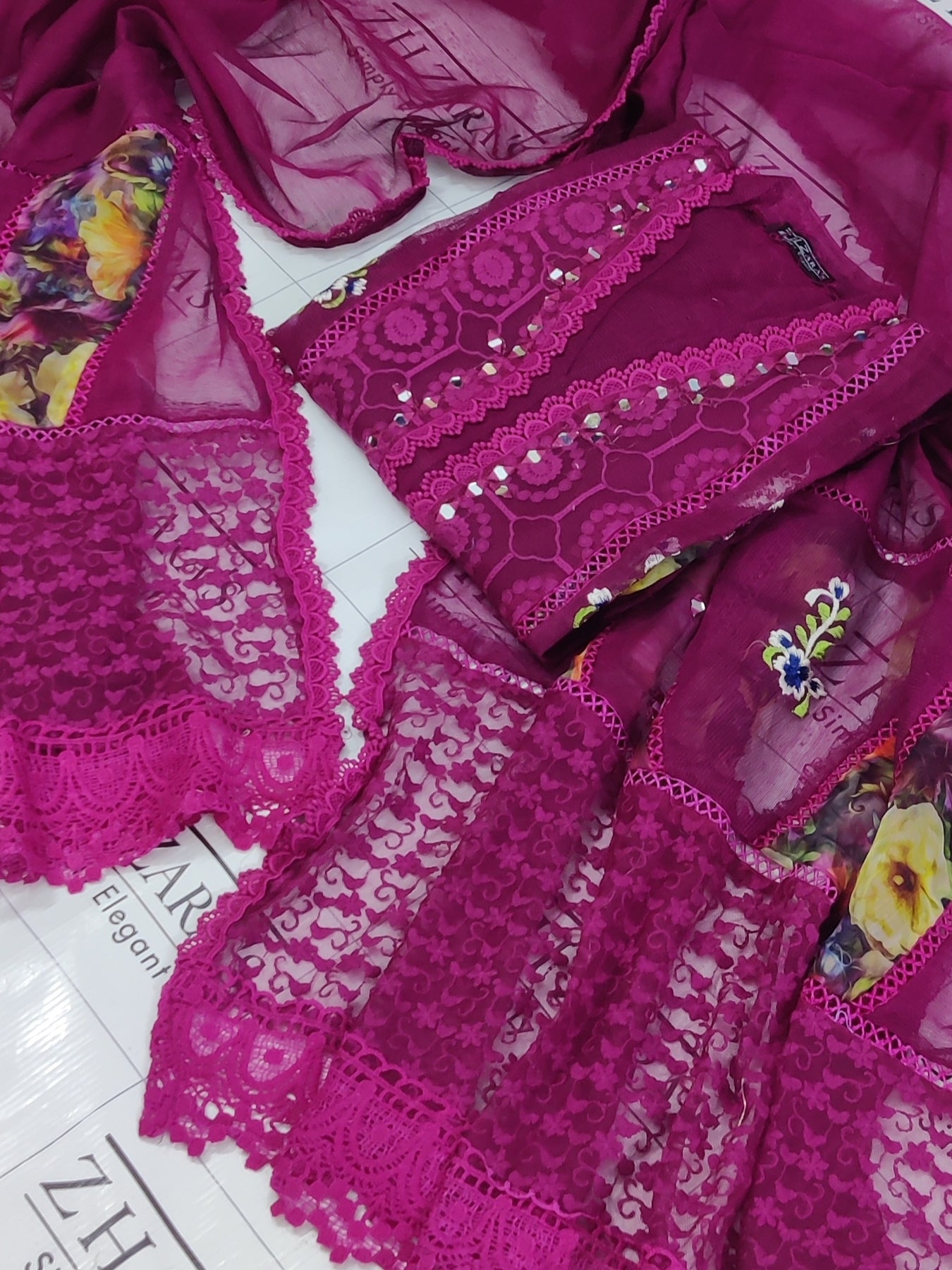 Hot Pink Digital Embroidery 3pc