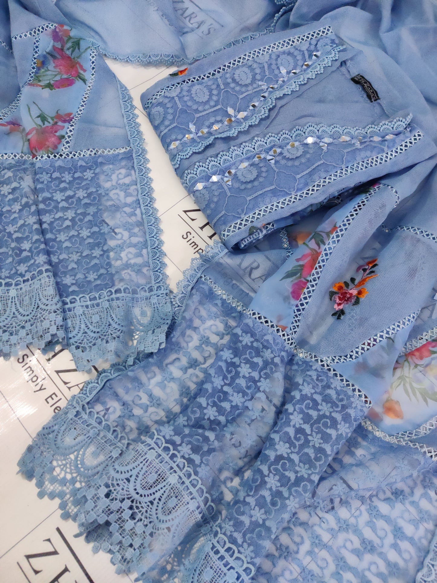 Ice Blue Digital Embroidery 3pc