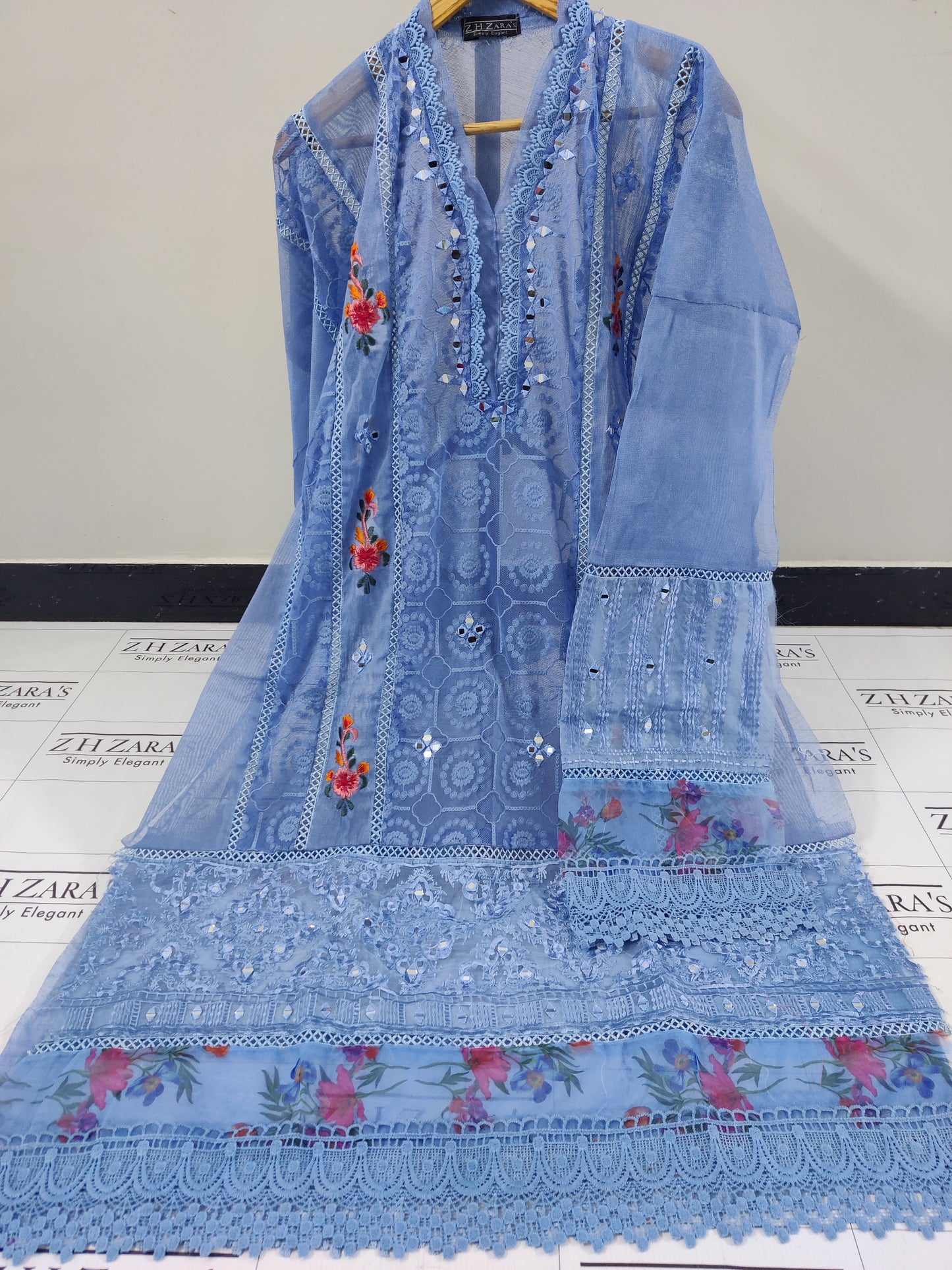 Ice Blue Digital Embroidery 3pc