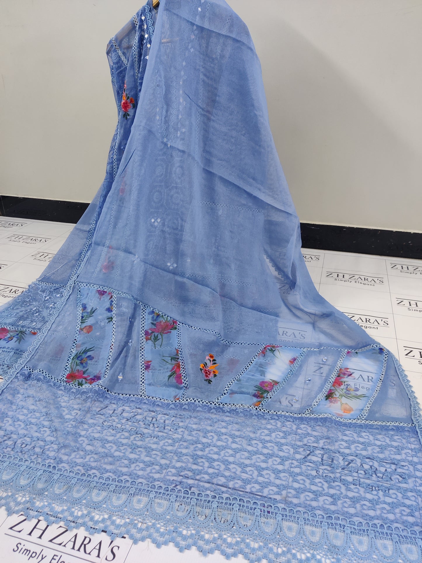 Ice Blue Digital Embroidery 3pc