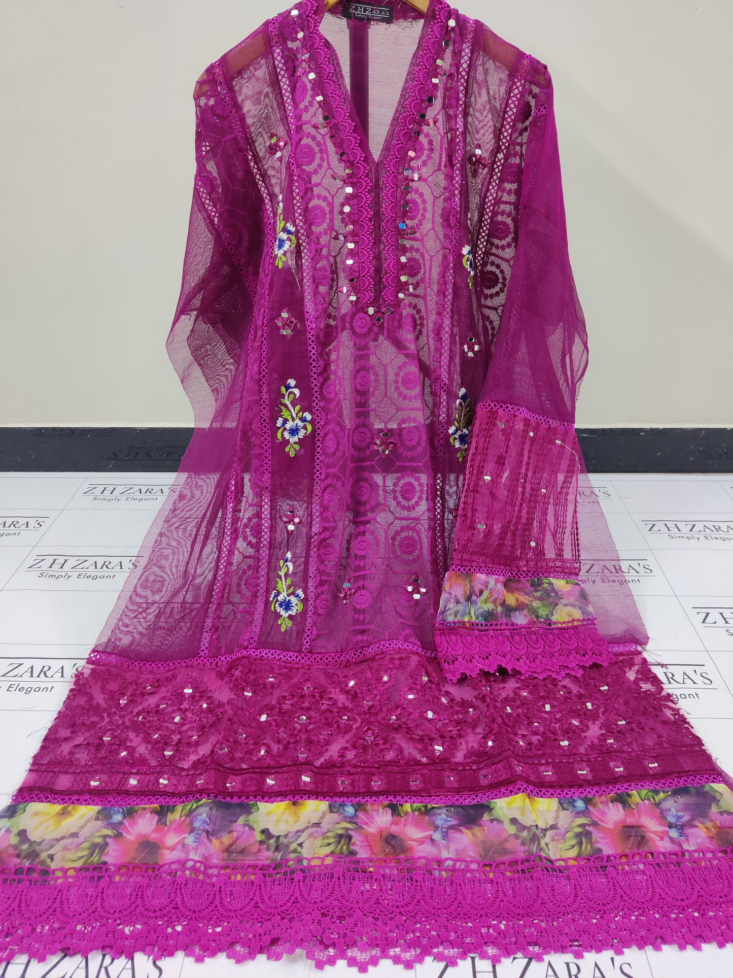 Hot Pink Digital Embroidery 3pc