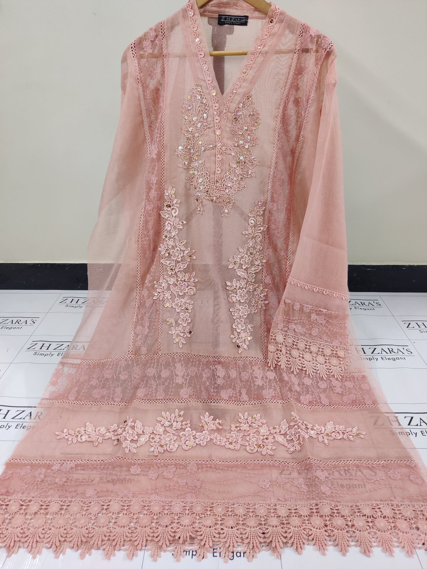Peachy Pink V2 Cutwork Handwork 2pc