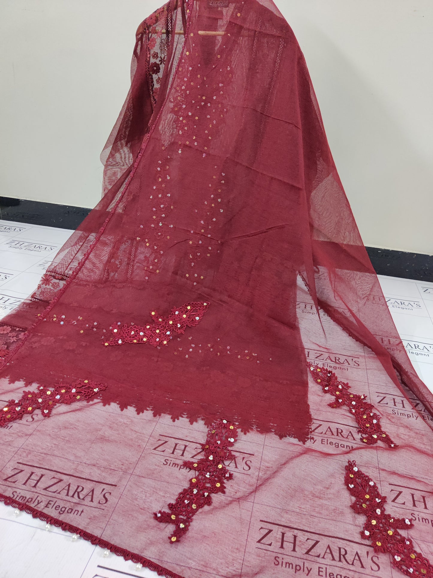 Maroon V2 Cutwork Handwork 2pc