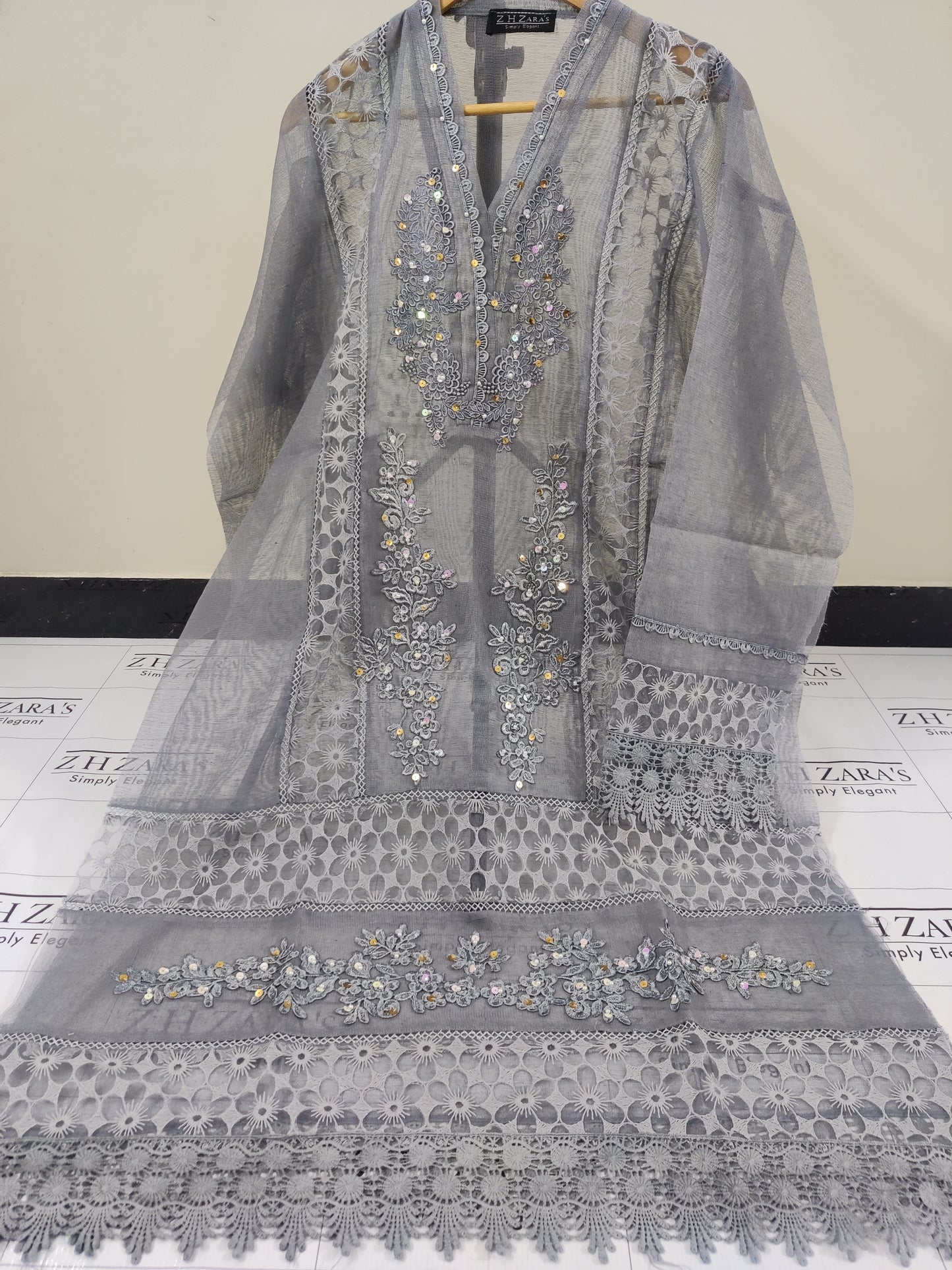 Grey V2 Cutwork Handwork 2pc