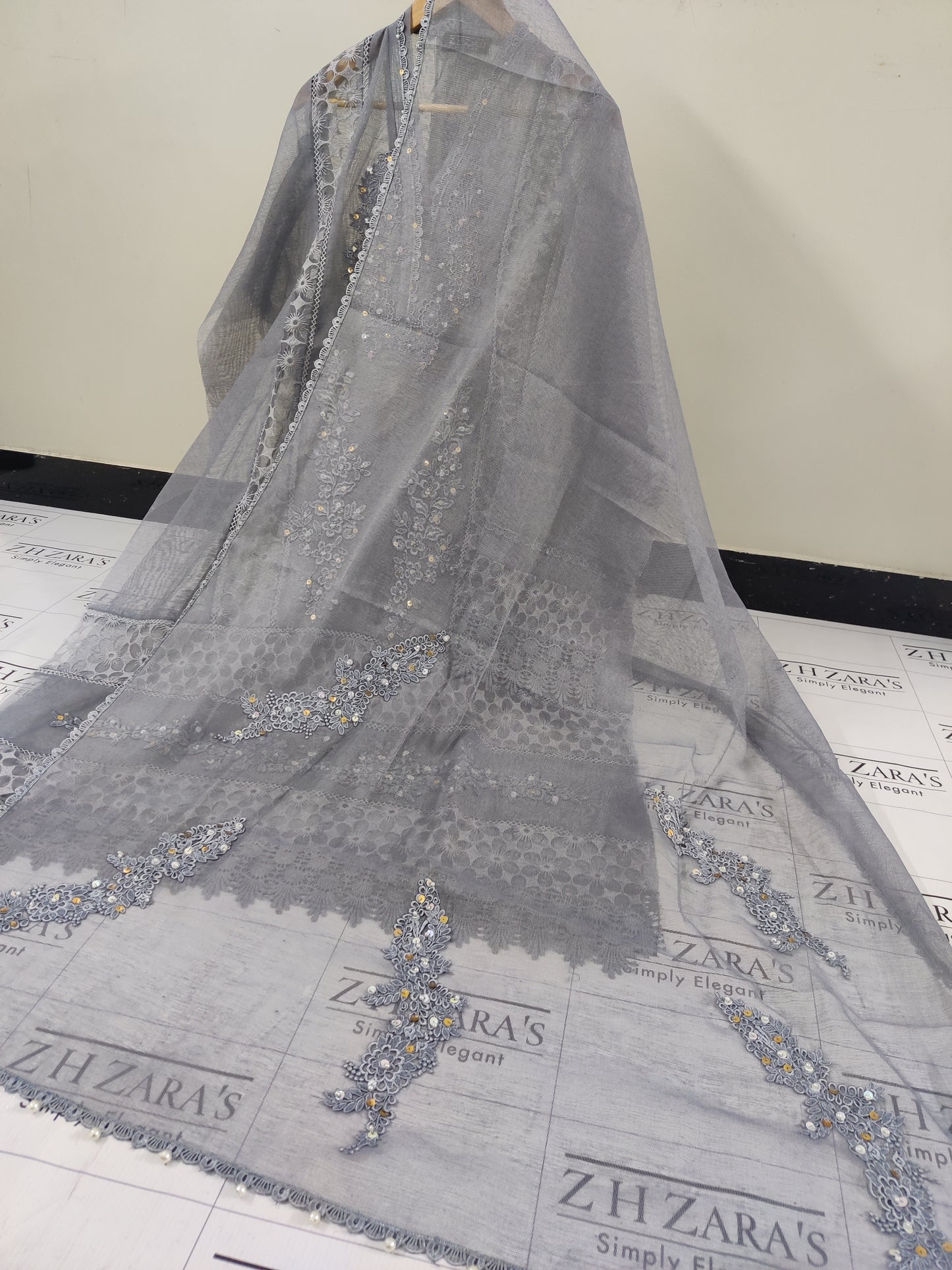 Grey V2 Cutwork Handwork 2pc