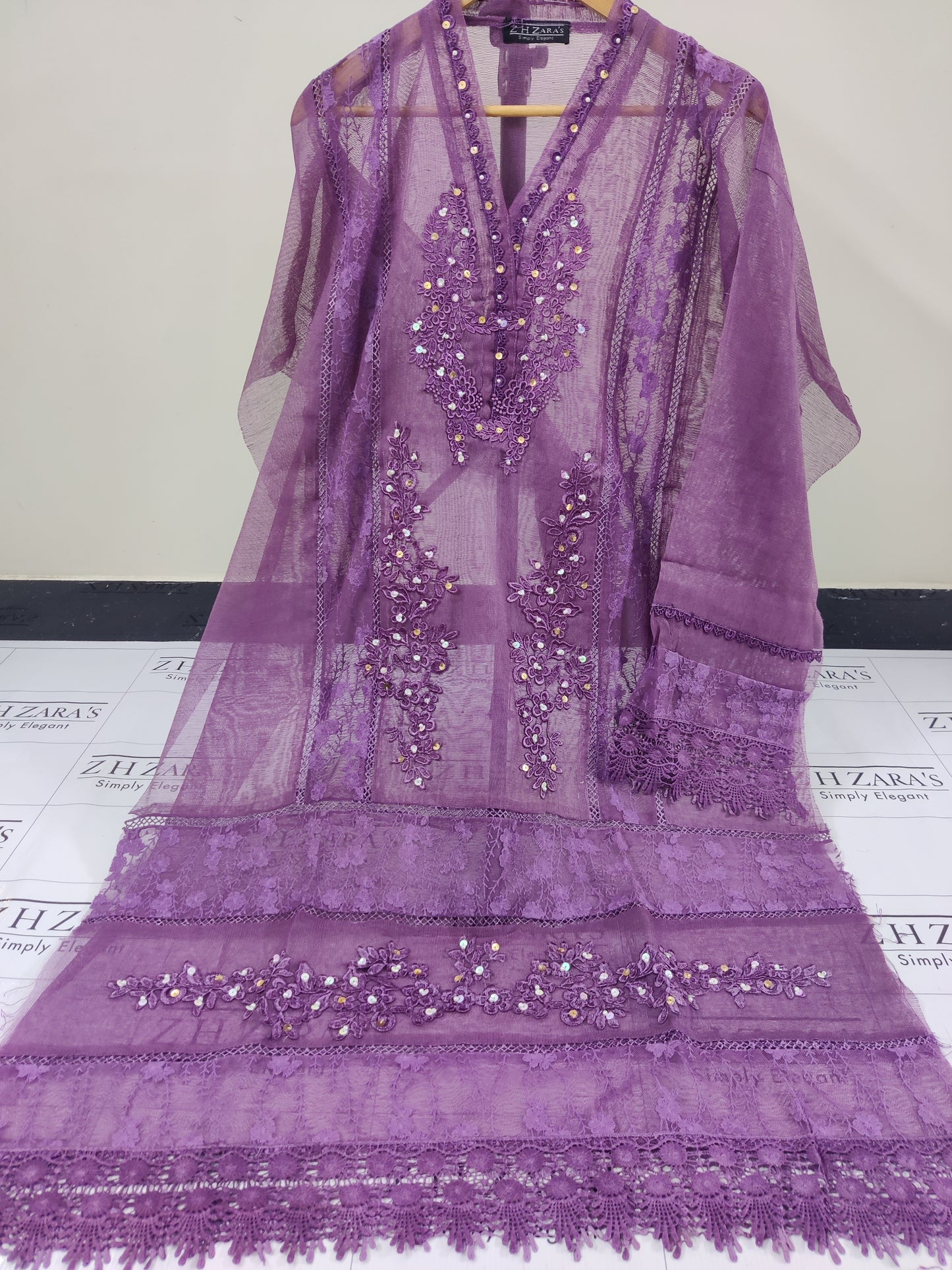 Lavender Purple V2 Cutwork Handwork 2pc