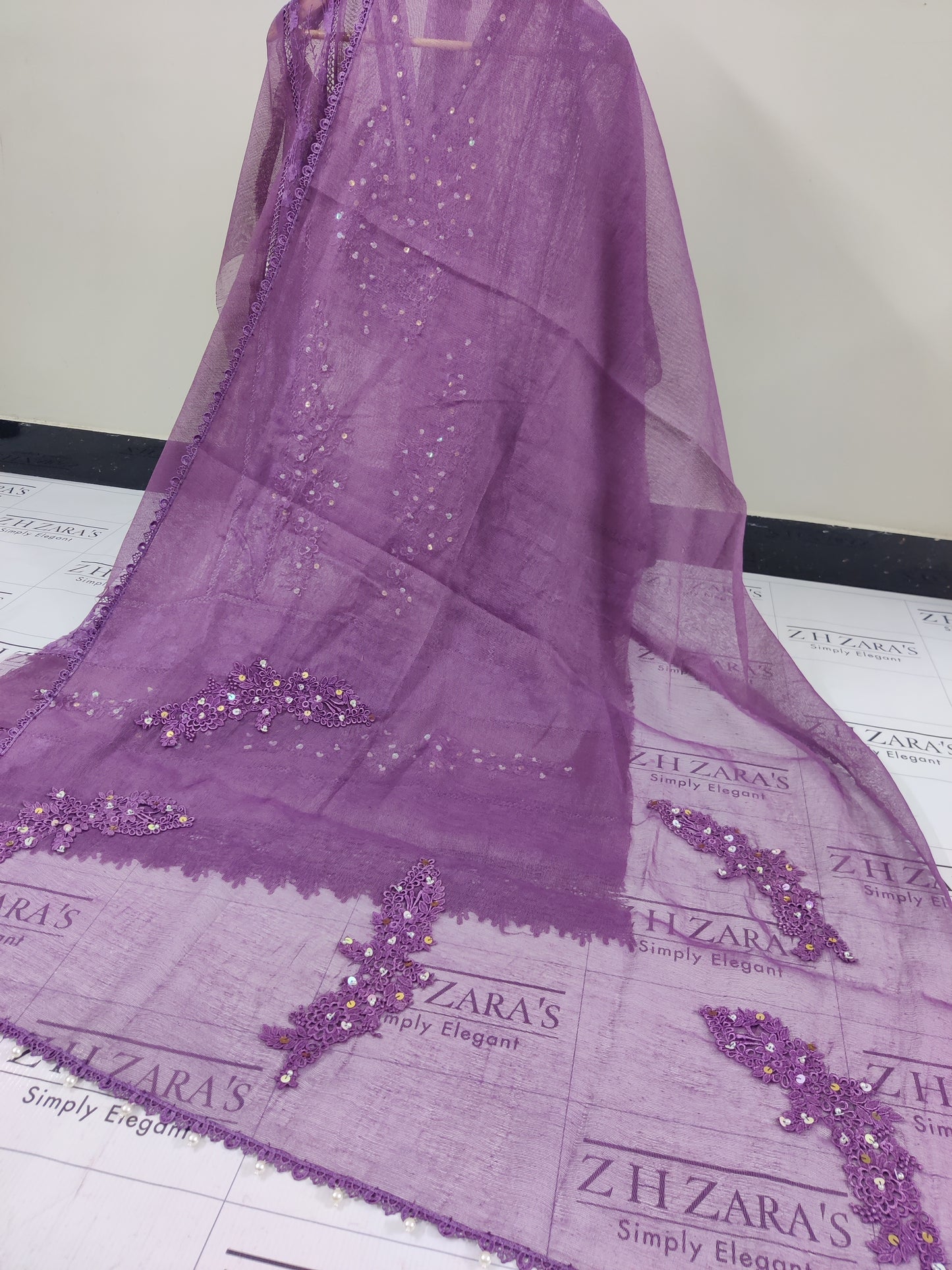 Lavender Purple V2 Cutwork Handwork 2pc