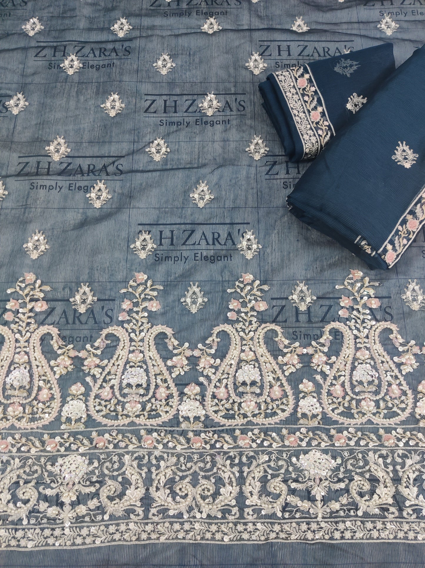 Classic Peacock Blue Hand Embellished