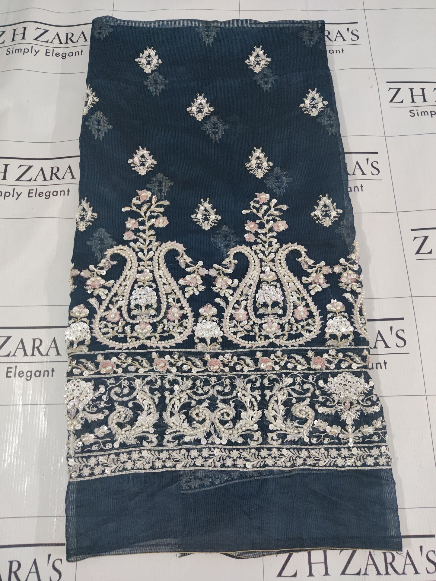 Classic Peacock Blue Hand Embellished