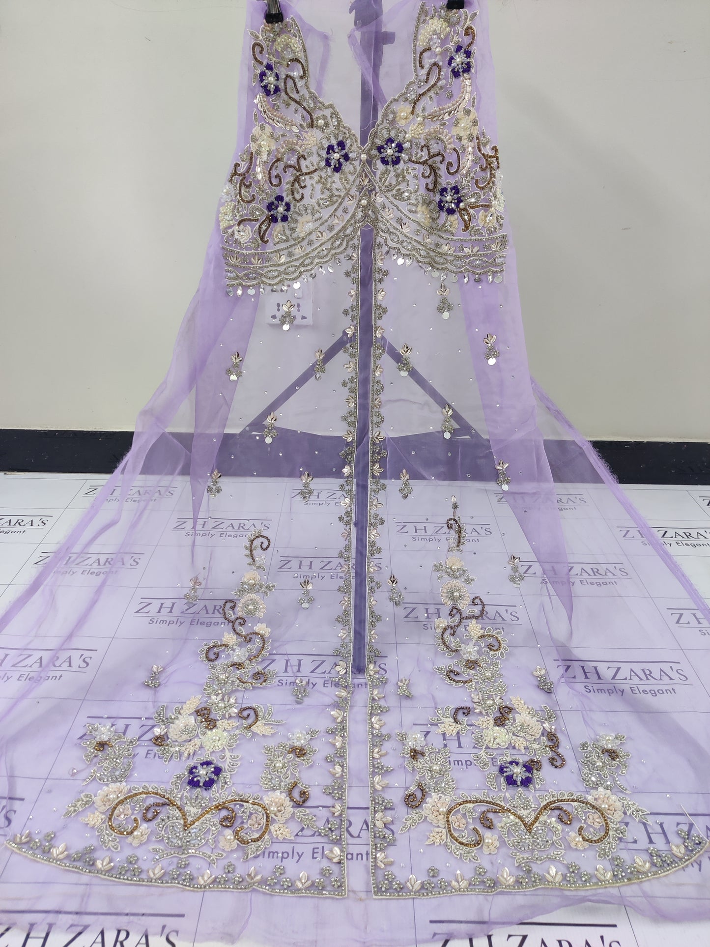 Lilac Front Open Gown Hand Embellished 2pc