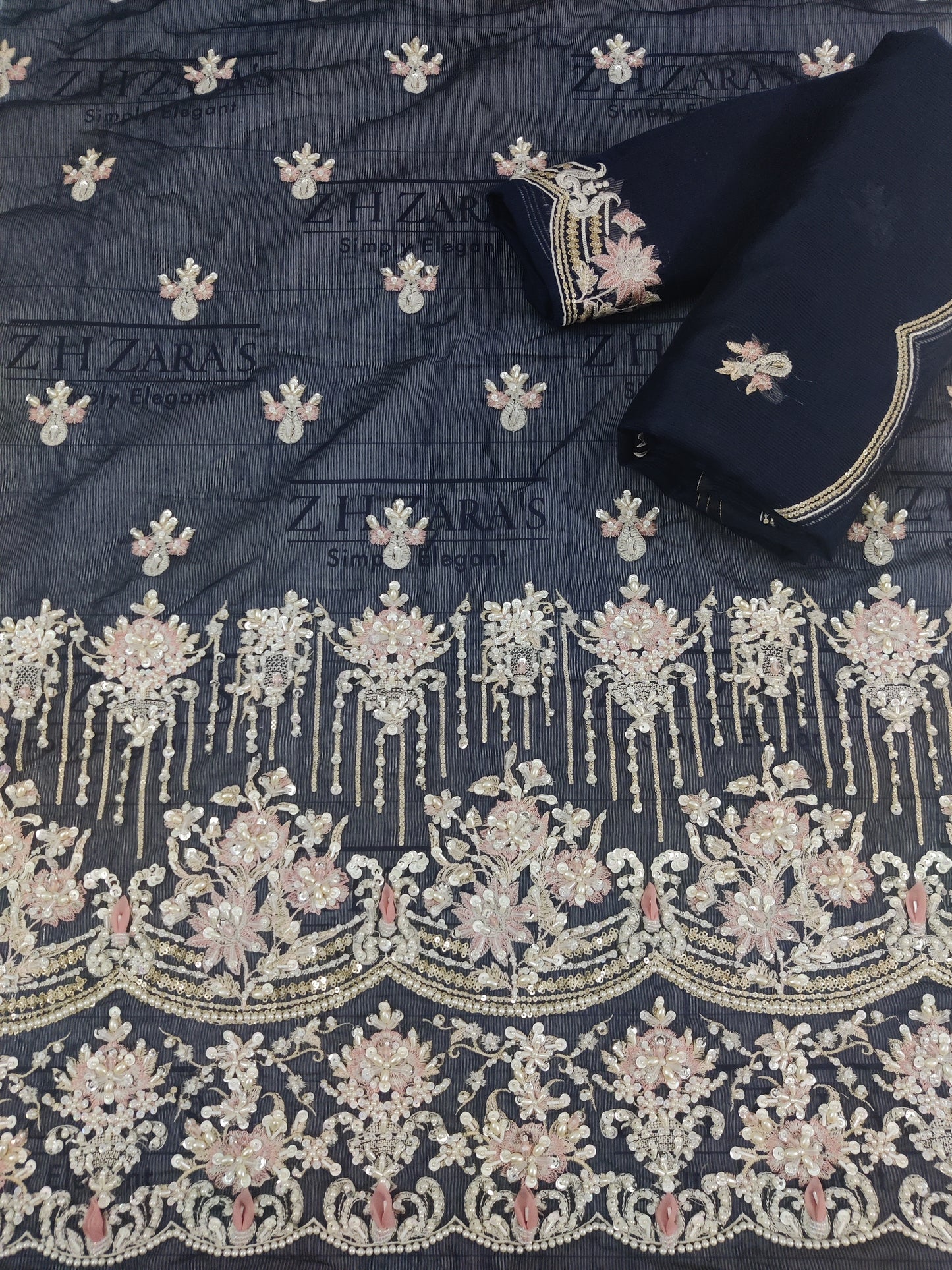 Vintage  Navy Blue Hand Embellished