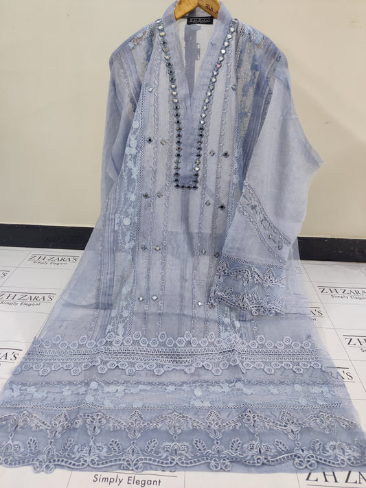 Ice Blue Mirror Cutwork 2pc