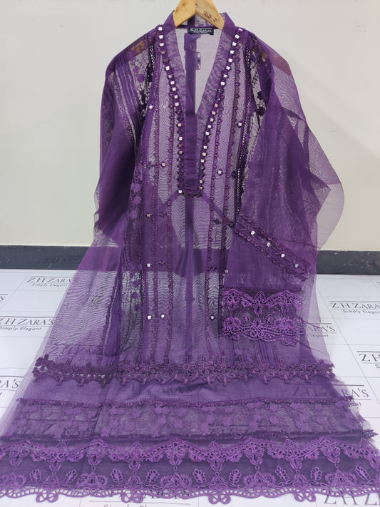 Brinjal Purple Mirror Cutwork 2pc